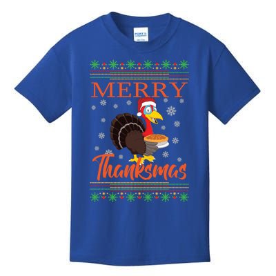 Merry Thanksmas Cute Turkey Santa Hat Thanksgiving Christmas Gift Kids T-Shirt