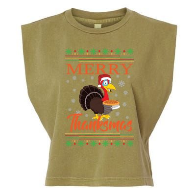 Merry Thanksmas Cute Turkey Santa Hat Thanksgiving Christmas Gift Garment-Dyed Women's Muscle Tee