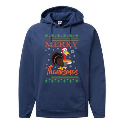 Merry Thanksmas Cute Turkey Santa Hat Thanksgiving Christmas Gift Performance Fleece Hoodie