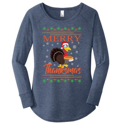 Merry Thanksmas Cute Turkey Santa Hat Thanksgiving Christmas Gift Women's Perfect Tri Tunic Long Sleeve Shirt