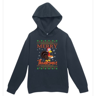 Merry Thanksmas Cute Turkey Santa Hat Thanksgiving Christmas Gift Urban Pullover Hoodie