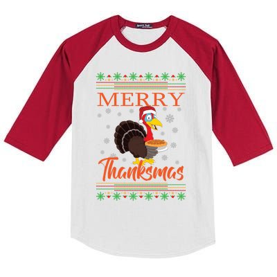 Merry Thanksmas Cute Turkey Santa Hat Thanksgiving Christmas Gift Kids Colorblock Raglan Jersey