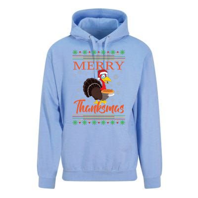 Merry Thanksmas Cute Turkey Santa Hat Thanksgiving Christmas Gift Unisex Surf Hoodie