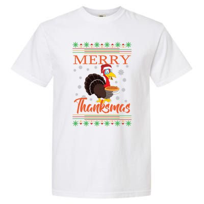 Merry Thanksmas Cute Turkey Santa Hat Thanksgiving Christmas Gift Garment-Dyed Heavyweight T-Shirt