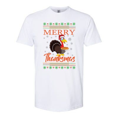 Merry Thanksmas Cute Turkey Santa Hat Thanksgiving Christmas Gift Softstyle CVC T-Shirt