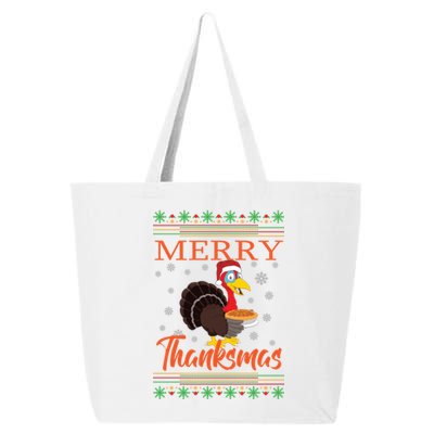 Merry Thanksmas Cute Turkey Santa Hat Thanksgiving Christmas Gift 25L Jumbo Tote