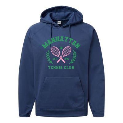 Manhattan Tennis Club Pink And Green Tennis Performance Fleece Hoodie