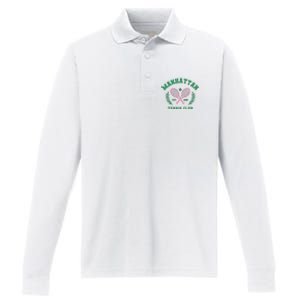 Manhattan Tennis Club Pink And Green Tennis Performance Long Sleeve Polo