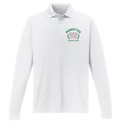 Manhattan Tennis Club Pink And Green Tennis Performance Long Sleeve Polo