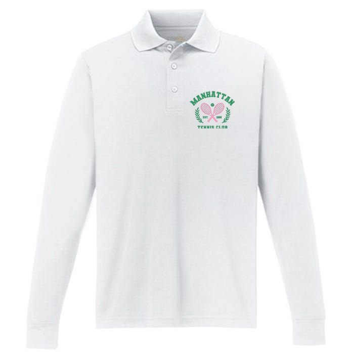 Manhattan Tennis Club Pink And Green Tennis Performance Long Sleeve Polo