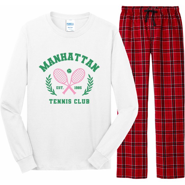 Manhattan Tennis Club Pink And Green Tennis Long Sleeve Pajama Set