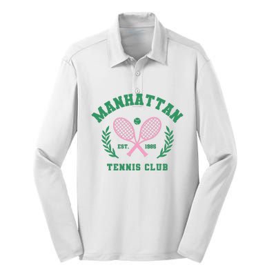 Manhattan Tennis Club Pink And Green Tennis Silk Touch Performance Long Sleeve Polo