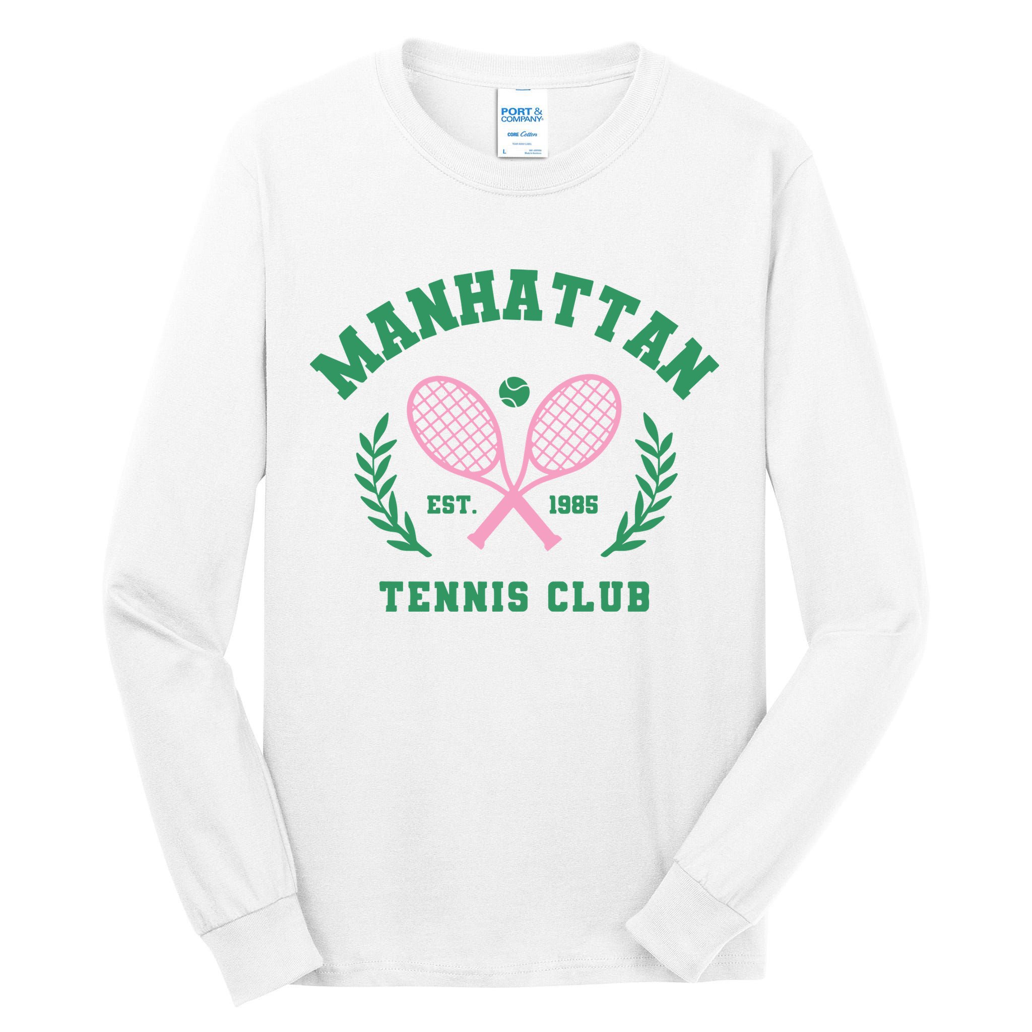 Manhattan Tennis Club Pink And Green Tennis Tall Long Sleeve T-Shirt