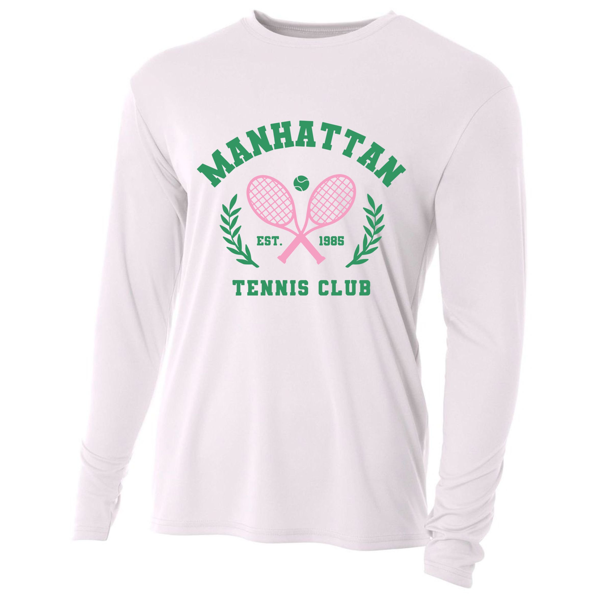 Manhattan Tennis Club Pink And Green Tennis Cooling Performance Long Sleeve Crew