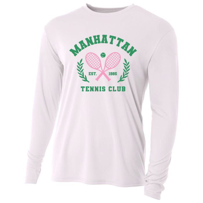 Manhattan Tennis Club Pink And Green Tennis Cooling Performance Long Sleeve Crew