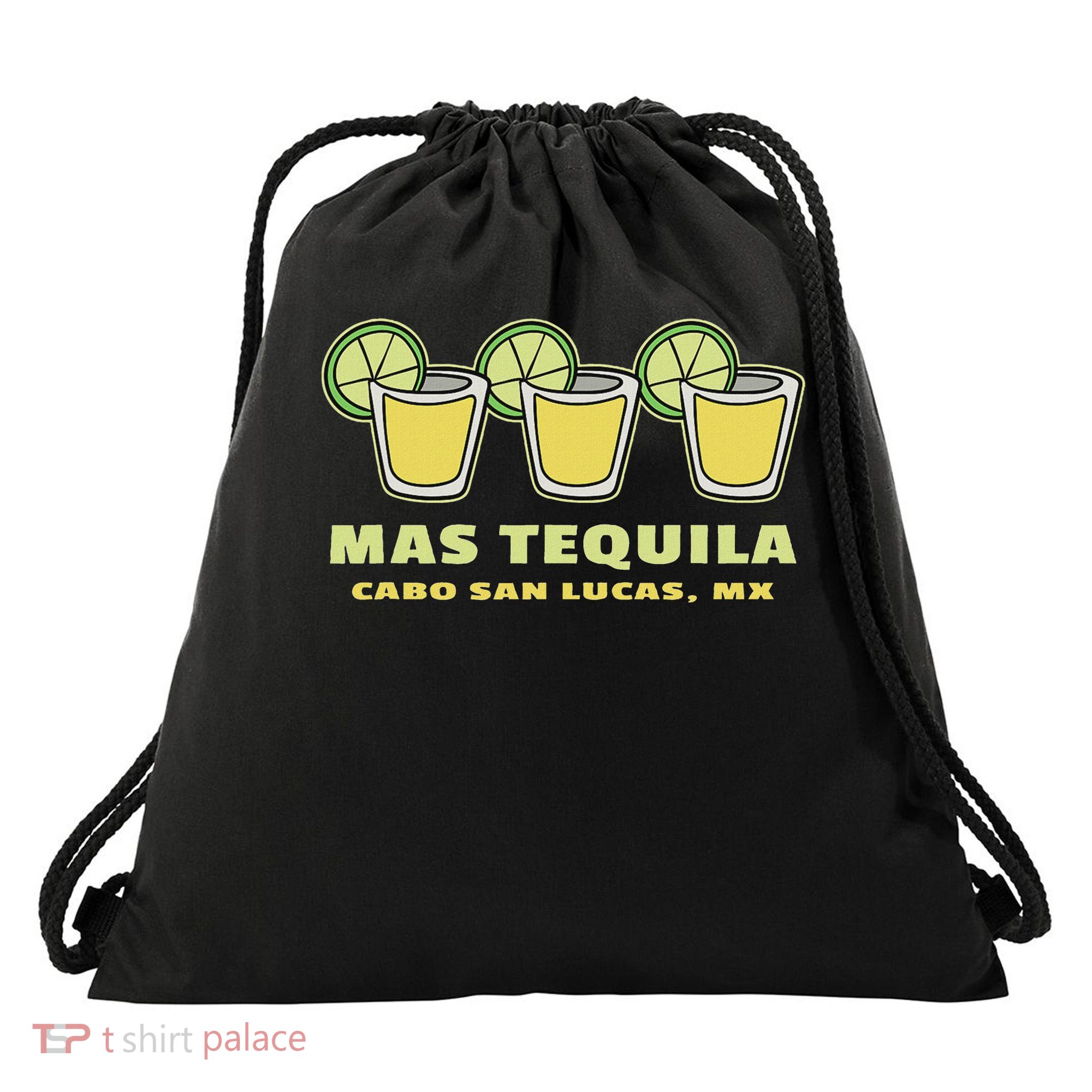 Mas Tequila Cabo San Lucas Souvenir Shooters & Lime Drawstring Bag