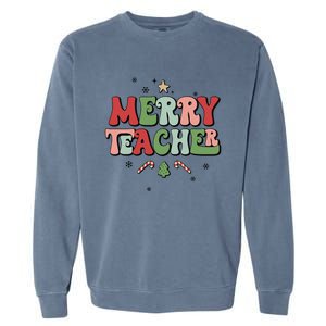 Merry Teacher Christmas Tree Xmas Holiday Teaching Garment-Dyed Sweatshirt