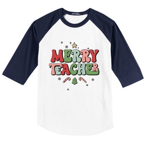 Merry Teacher Christmas Tree Xmas Holiday Teaching Baseball Sleeve Shirt