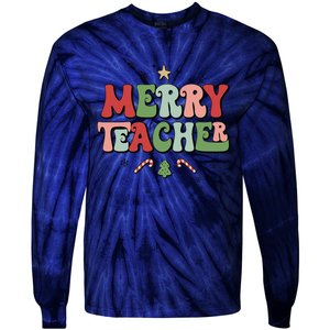 Merry Teacher Christmas Tree Xmas Holiday Teaching Tie-Dye Long Sleeve Shirt