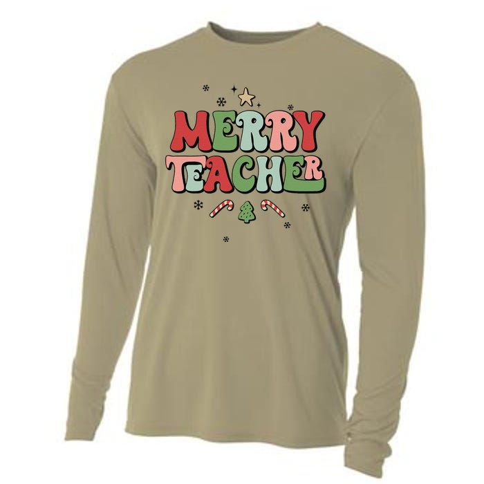 Merry Teacher Christmas Tree Xmas Holiday Teaching Cooling Performance Long Sleeve Crew