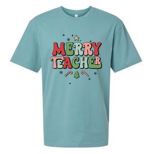 Merry Teacher Christmas Tree Xmas Holiday Teaching Sueded Cloud Jersey T-Shirt