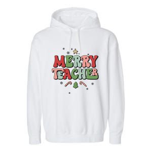 Merry Teacher Christmas Tree Xmas Holiday Teaching Garment-Dyed Fleece Hoodie