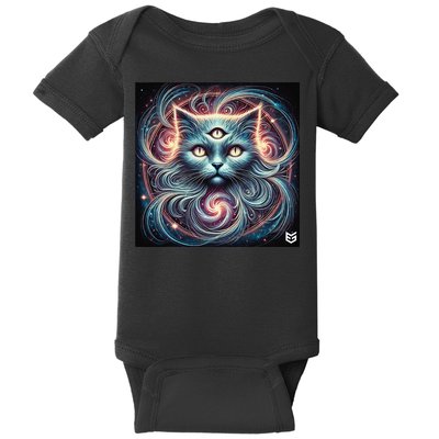 Mystical Three-Eyed Cat Surreal Cosmic Feline Art Baby Bodysuit