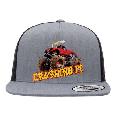 Monster Truck Crushing It Flat Bill Trucker Hat