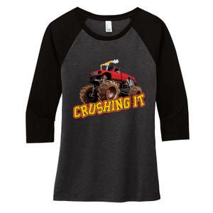 Monster Truck Crushing It Women's Tri-Blend 3/4-Sleeve Raglan Shirt