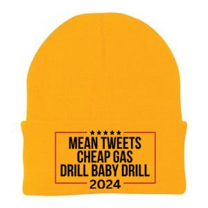 Mean Tweets Cheap Gas Drill Baby Drill 2024 Trump Knit Cap Winter Beanie