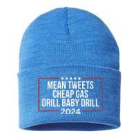 Mean Tweets Cheap Gas Drill Baby Drill 2024 Trump Sustainable Knit Beanie