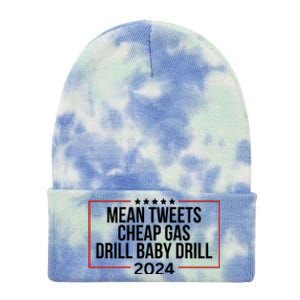 Mean Tweets Cheap Gas Drill Baby Drill 2024 Trump Tie Dye 12in Knit Beanie