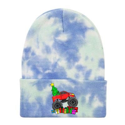 Monster Truck Christmas Tree Tie Dye 12in Knit Beanie