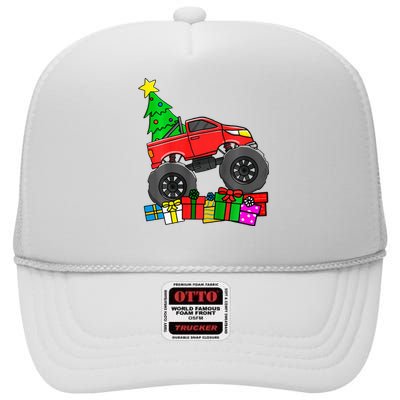 Monster Truck Christmas Tree High Crown Mesh Back Trucker Hat