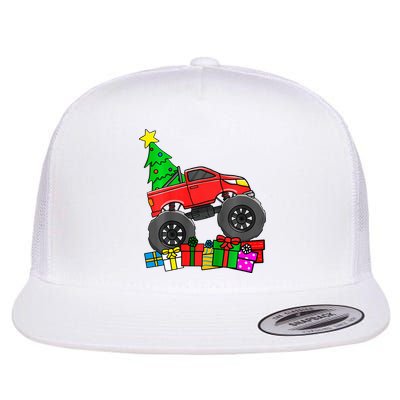 Monster Truck Christmas Tree Flat Bill Trucker Hat