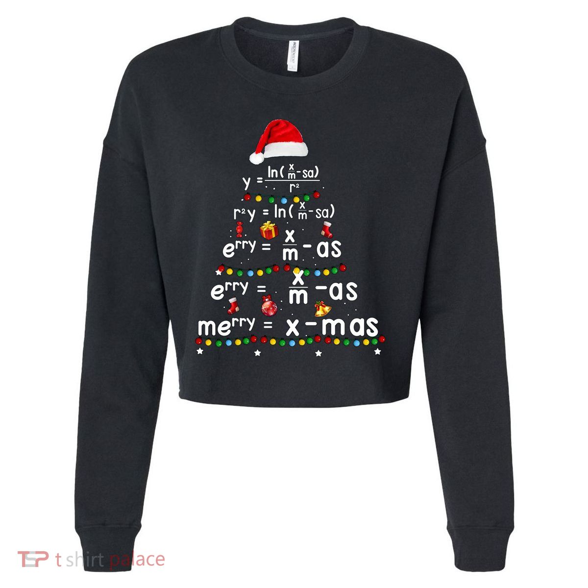 Math Teacher Christmas Tree Funny Cropped Pullover Crew