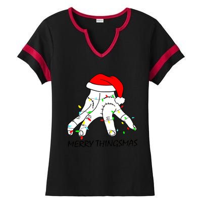 Merry Thingmas Christmas Thing Hand Wednesday Lover Trending Gift Idea Ladies Halftime Notch Neck Tee