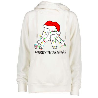 Merry Thingmas Christmas Thing Hand Wednesday Lover Trending Gift Idea Womens Funnel Neck Pullover Hood