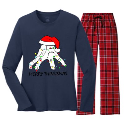 Merry Thingmas Christmas Thing Hand Wednesday Lover Trending Gift Idea Women's Long Sleeve Flannel Pajama Set 