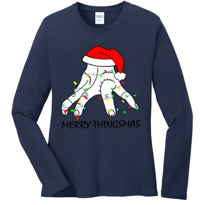 Merry Thingmas Christmas Thing Hand Wednesday Lover Trending Gift Idea Ladies Long Sleeve Shirt