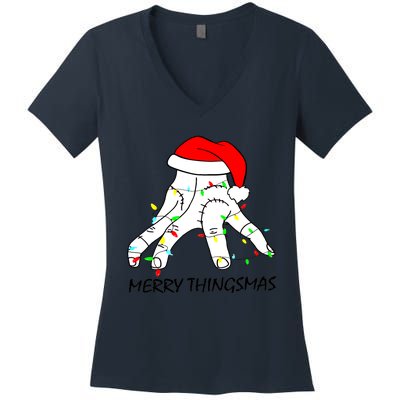 Merry Thingmas Christmas Thing Hand Wednesday Lover Trending Gift Idea Women's V-Neck T-Shirt