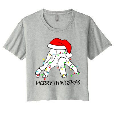 Merry Thingmas Christmas Thing Hand Wednesday Lover Trending Gift Idea Women's Crop Top Tee