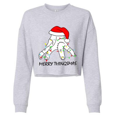 Merry Thingmas Christmas Thing Hand Wednesday Lover Trending Gift Idea Cropped Pullover Crew