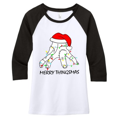 Merry Thingmas Christmas Thing Hand Wednesday Lover Trending Gift Idea Women's Tri-Blend 3/4-Sleeve Raglan Shirt