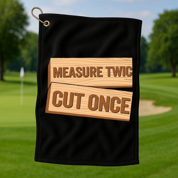 Measure Twice Cut Once Carpenter Funny Woodworking Golf Towel