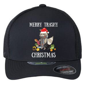 Merry Trashy Christmas Raccoon Santa Claus Trash Panda Santa Gift Flexfit Unipanel Trucker Cap