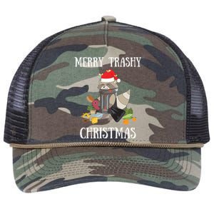 Merry Trashy Christmas Raccoon Santa Claus Trash Panda Santa Gift Retro Rope Trucker Hat Cap