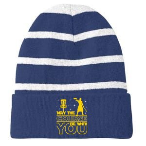 May The Course Be With You Disc Golf Player Disc Golfer Striped Beanie with Solid Band