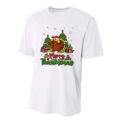 Merry Turkey Christmas Thanksgiving Youth Performance Sprint T-Shirt