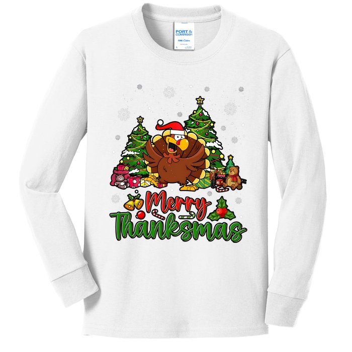 Merry Turkey Christmas Thanksgiving Kids Long Sleeve Shirt